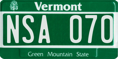 VT license plate NSA070