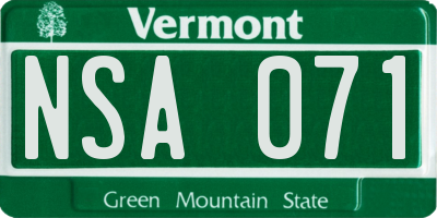 VT license plate NSA071