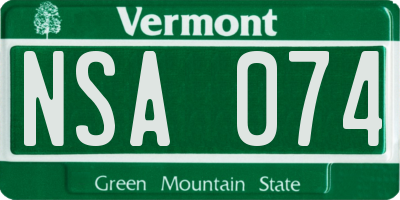 VT license plate NSA074