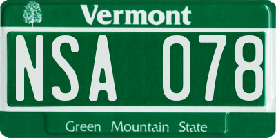 VT license plate NSA078