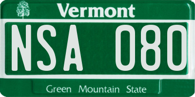 VT license plate NSA080