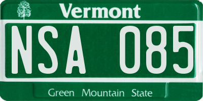 VT license plate NSA085