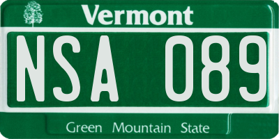 VT license plate NSA089