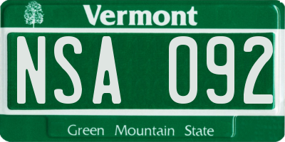VT license plate NSA092
