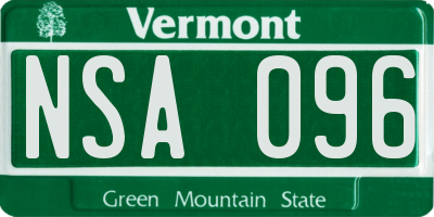 VT license plate NSA096
