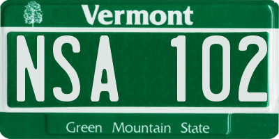 VT license plate NSA102