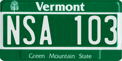 VT license plate NSA103