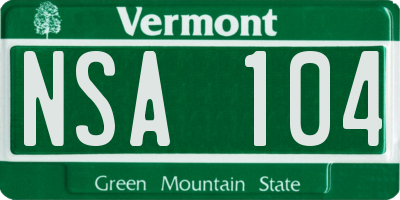 VT license plate NSA104