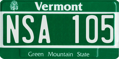 VT license plate NSA105