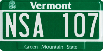 VT license plate NSA107