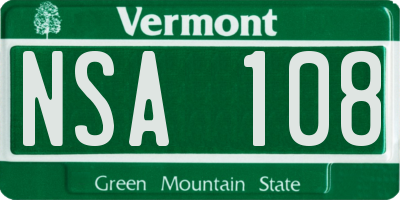 VT license plate NSA108