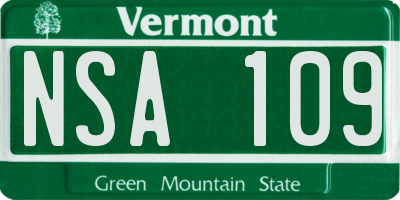 VT license plate NSA109