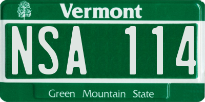 VT license plate NSA114