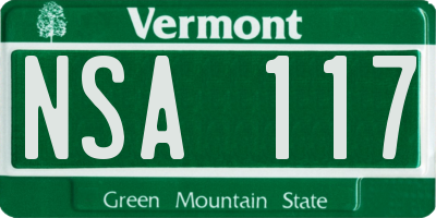 VT license plate NSA117