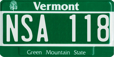 VT license plate NSA118