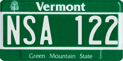 VT license plate NSA122
