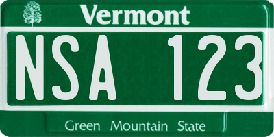 VT license plate NSA123