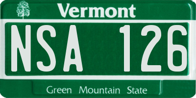 VT license plate NSA126