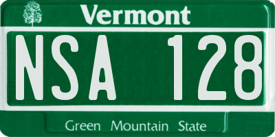 VT license plate NSA128