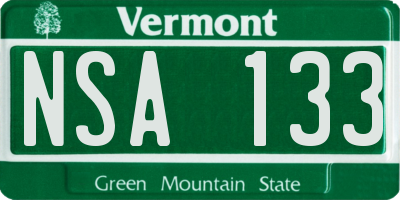 VT license plate NSA133