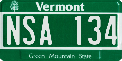 VT license plate NSA134