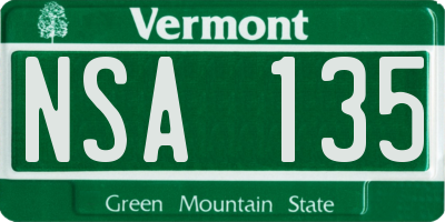 VT license plate NSA135