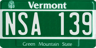 VT license plate NSA139