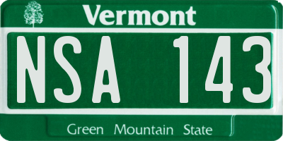 VT license plate NSA143