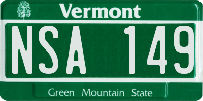 VT license plate NSA149