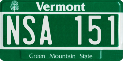 VT license plate NSA151