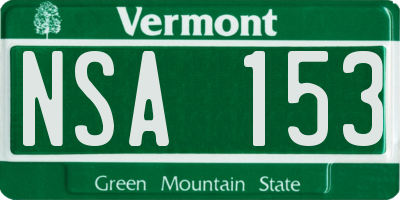 VT license plate NSA153