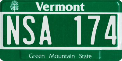 VT license plate NSA174