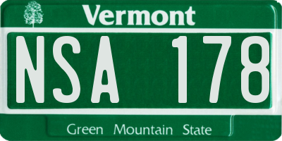 VT license plate NSA178