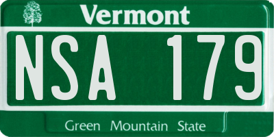 VT license plate NSA179