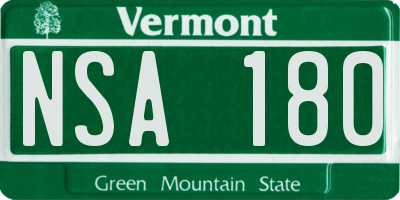 VT license plate NSA180