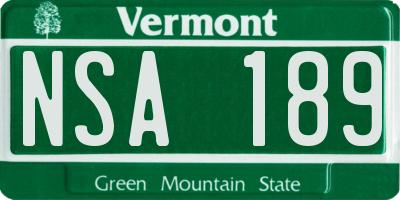VT license plate NSA189
