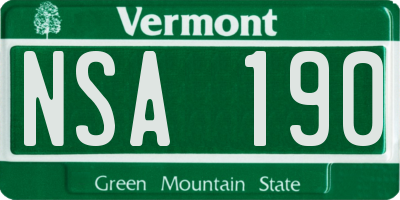 VT license plate NSA190