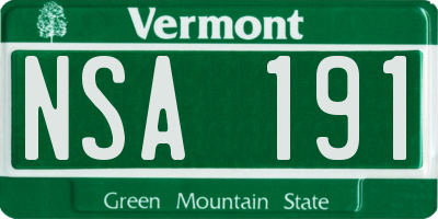 VT license plate NSA191