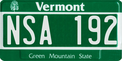 VT license plate NSA192