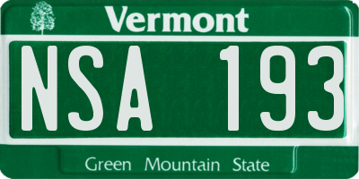 VT license plate NSA193