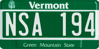 VT license plate NSA194