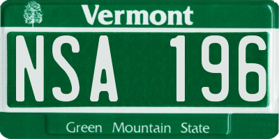 VT license plate NSA196