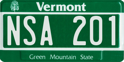 VT license plate NSA201
