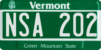 VT license plate NSA202