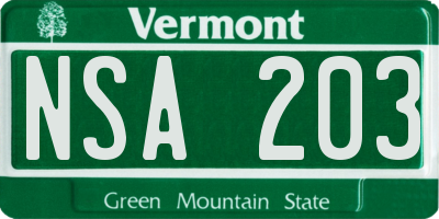 VT license plate NSA203