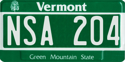 VT license plate NSA204
