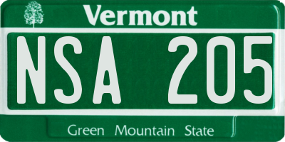 VT license plate NSA205