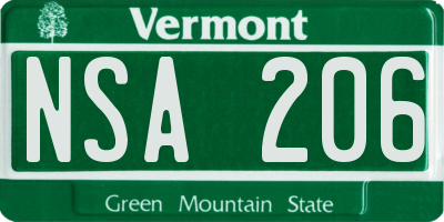 VT license plate NSA206