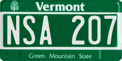 VT license plate NSA207