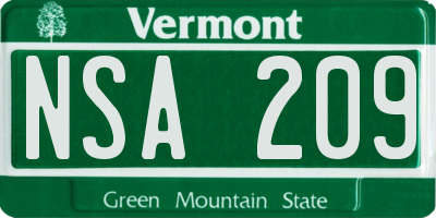 VT license plate NSA209